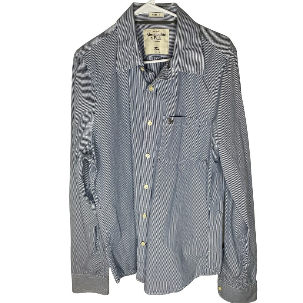 Abercrombie & Fitch Muscle Button Up Shirt Mens Size xxl Classic Striped Shirt